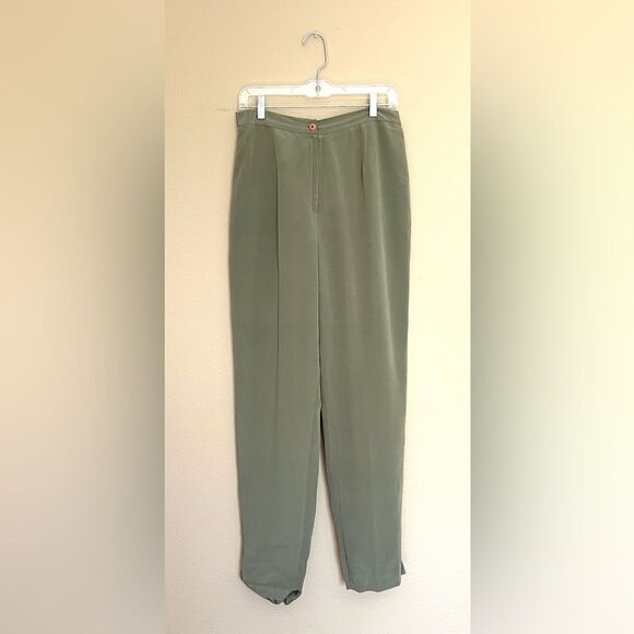 Vintage Design by Pat Argenti 100% Silk Sage Green Trousers - Picture 1 of 10
